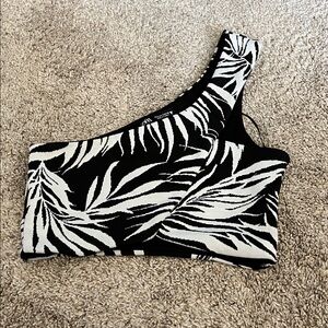 Zara Black and White One-Shoulder Top